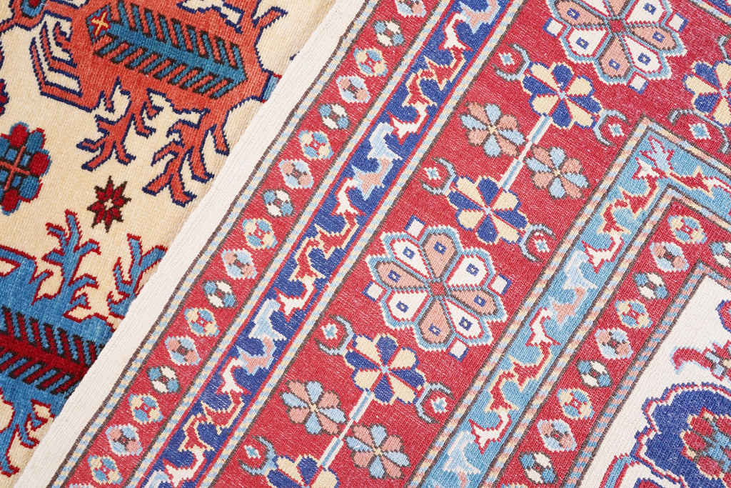 Handmade Shirvan Rug 7.61 x 6.07 ft, Caucasian Tribal Wool Rug, Vintage Geometric Rug, Oriental Carpet, Red Blue Handmade Turkish Style Rug