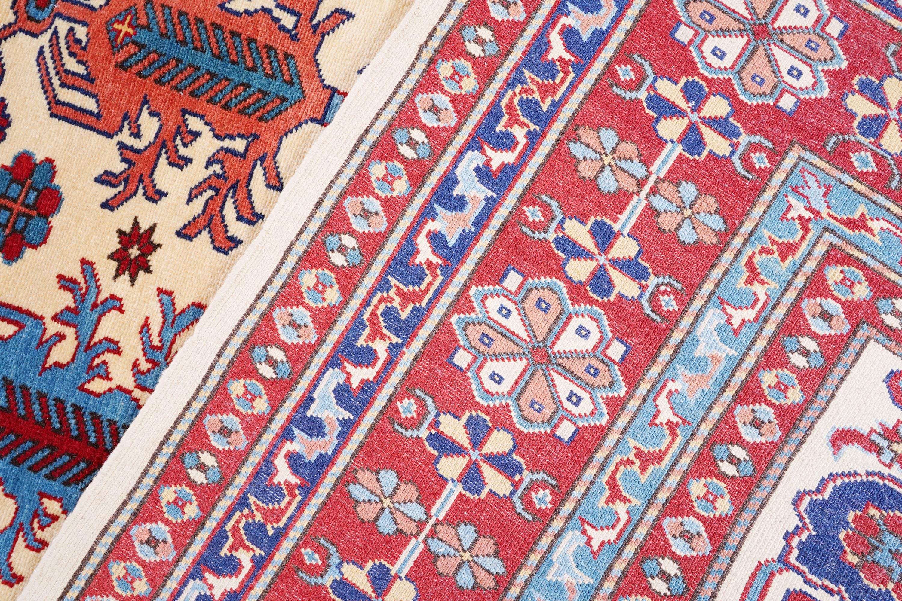 Handmade Shirvan Rug 7.61 x 6.07 ft, Caucasian Tribal Wool Rug, Vintage Geometric Rug, Oriental Carpet, Red Blue Handmade Turkish Style Rug
