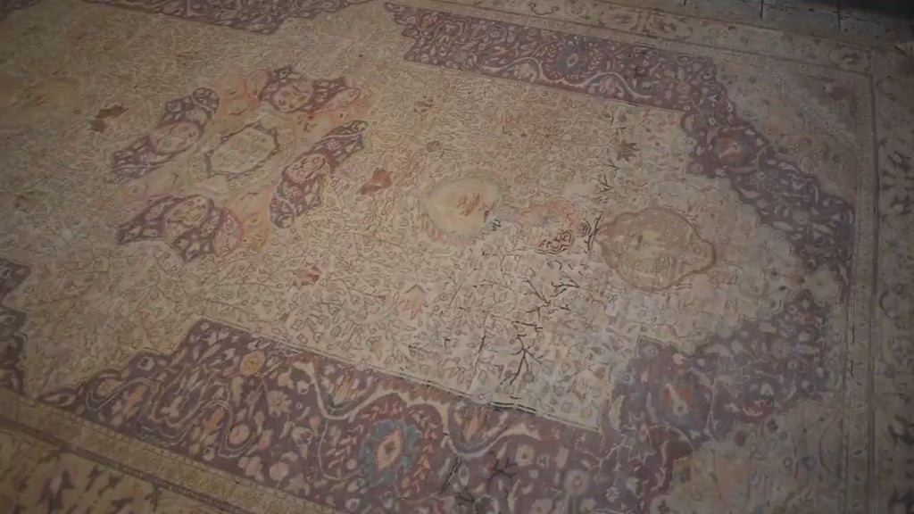 Hand Knotted Vintage Turkish Kayseri Rug 12x8 ft, Large Wool Area Rug, Neutral Oriental Carpet, One of a Kind Luxury Rug