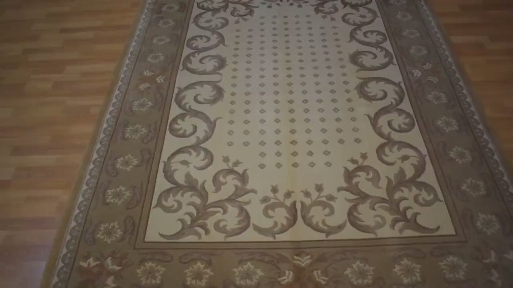 Handwoven Chinese Wool Rug 5.6x7.9 ft Beige Oriental Area Rug Traditional Floral Carpet Classic Living Room Decor One of a Kind