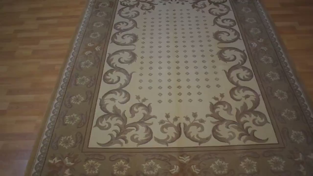 Handwoven Chinese Wool Rug 5.6x7.9 ft Beige Oriental Area Rug Traditional Floral Carpet Classic Living Room Decor One of a Kind