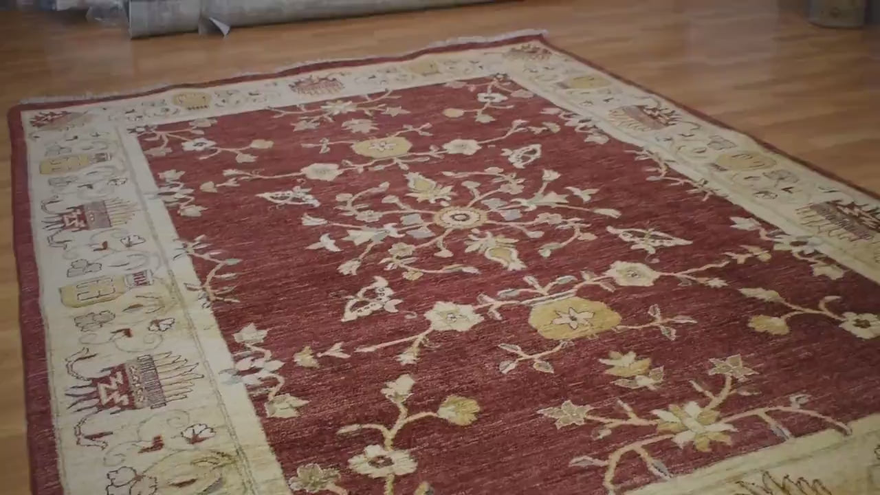 Handmade Vintage Oushak Rug, Turkish Anatolian Wool Carpet, Traditional Red Area Rug, One of a Kind Oriental Rug, 5.57x7.87 ft Unique Piece