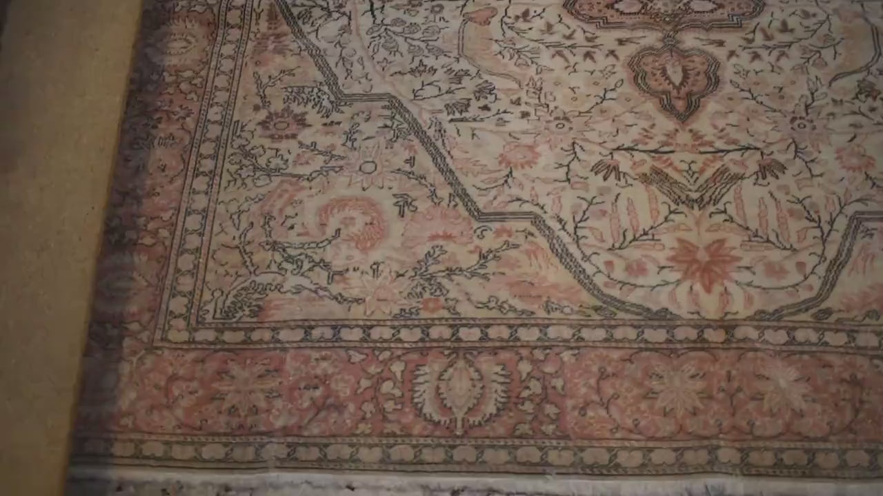 Hand Knotted Kayseri Rug 7.5x12 ft, Vintage Turkish Area Rug, Large Oushak Style Carpet, Handmade Wool Rug, Neutral Luxury Living Room Rug