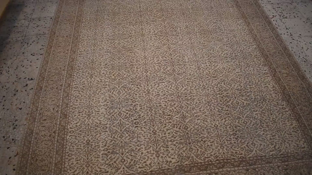 Hand Knotted Kayseri Rug 6.6x9.8 ft – Vintage Turkish Wool Cotton Rug, Beige Neutral Area Rug, Large Living Room Rug, One of a Kind