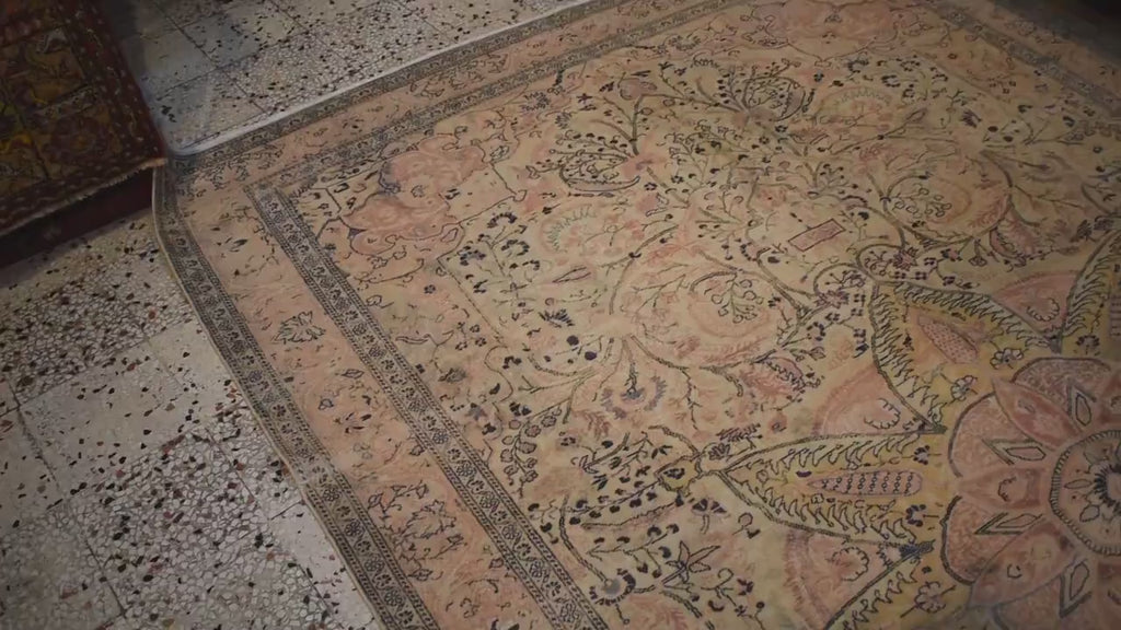 Handwoven Turkish Kayseri Rug 11.4 x 7.5 ft – Wool & Cotton Oriental Area Rug, Large Vintage Floral Carpet, One of a Kind Living Room Rug
