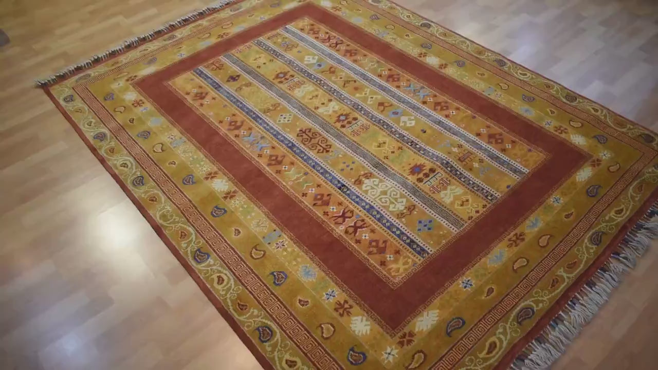 Handmade Turkish Oushak Rug, Vintage Anatolian Wool Carpet, Floral Traditional Area Rug 6.56x4.92 ft
